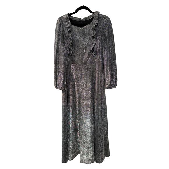 Vintage 70s Metallic Cottagecore Prairie Dress 8 Long Sleeve Holiday Party GLAM - Picture 2 of 11